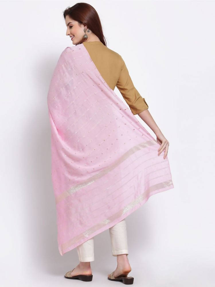 Myshka Women's Pink Cotton Silk Printed Casual Dupatta | Grocsy
