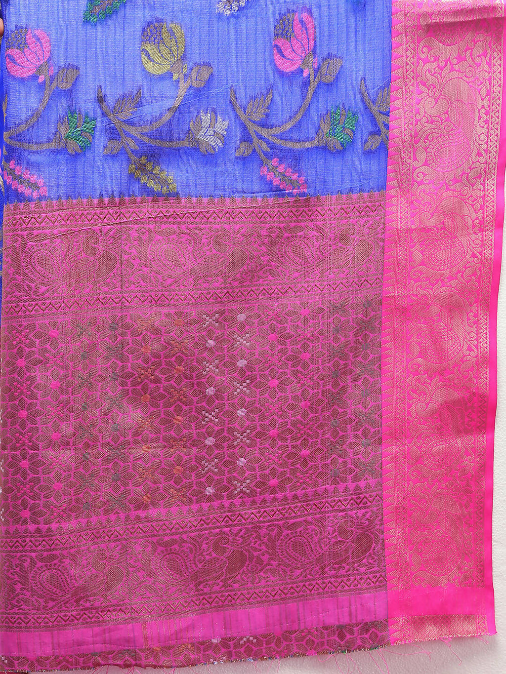 Lorenvalley Fashion Blue Cotton Woven Design Zari Meenakari Weaving Saree | Grocsy