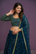 Blue Georgette Embroidery Sequence Work Lehenga Choli Set - Jihu Culture | Grocsy