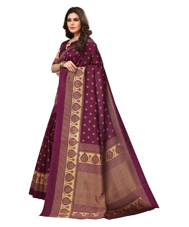 Vamika Purple Printed Art Silk Saree | Grocsy