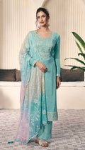 Anaita Aqua blue Embroidered Silk Stitched Salwar Suit | Grocsy