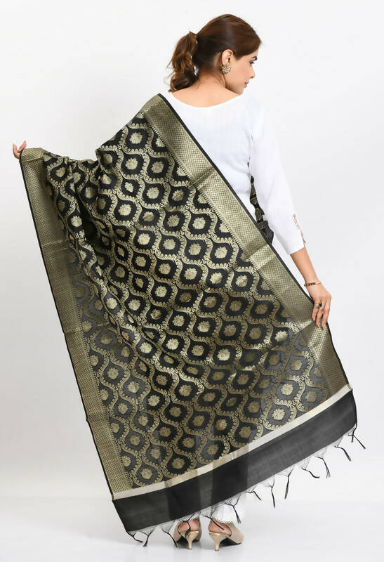 Mominos Fashion Moeza Women's Banarsi Silk All Over Woven Design Black Dupatta | Grocsy