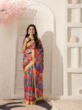 Shivam Fabrics Red Linen Fabric Printed Saree | Grocsy