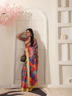 Shivam Fabrics Red Linen Fabric Printed Saree | Grocsy