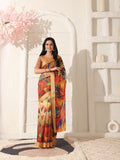 Shivam Fabrics Multi Color Linen Fabric Printed Saree | Grocsy