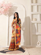 Shivam Fabrics Multi Color Linen Fabric Printed Saree | Grocsy