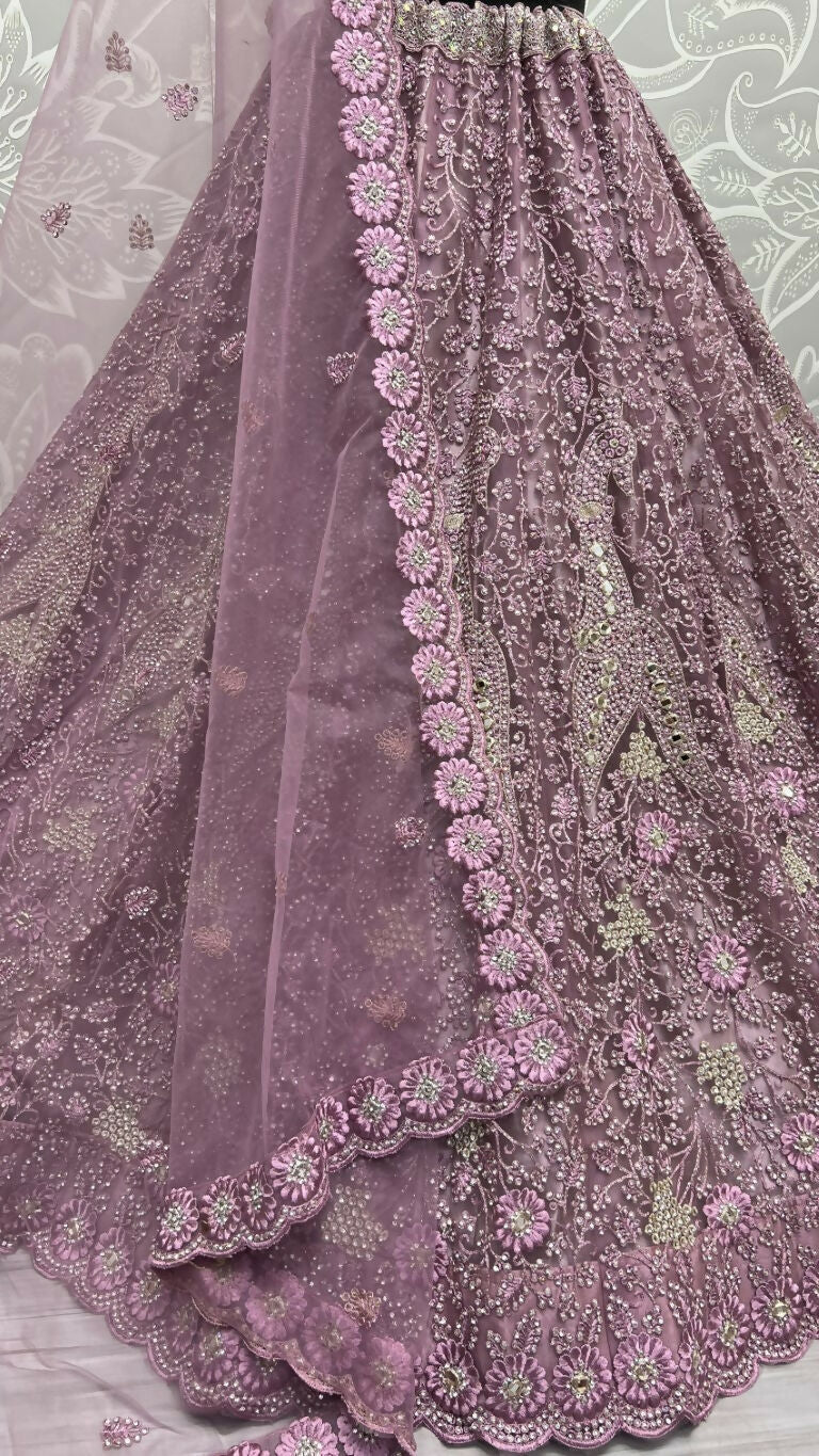Jyoti Fashion Women's Pyazi Bridal Net Fancy Dori, Multi Thread, Hand Mirror and Diamond Work Wedding Lehenga Choli | Grocsy