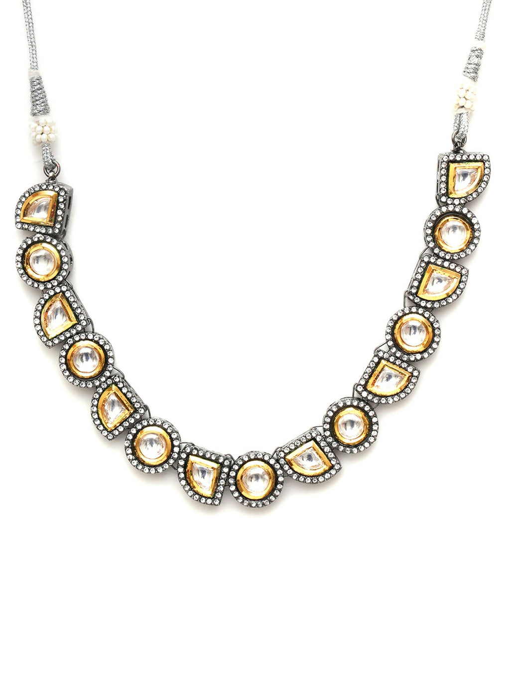 Dual Tone Kundan Neckpiece (silver) - Ruby Raang | Grocsy