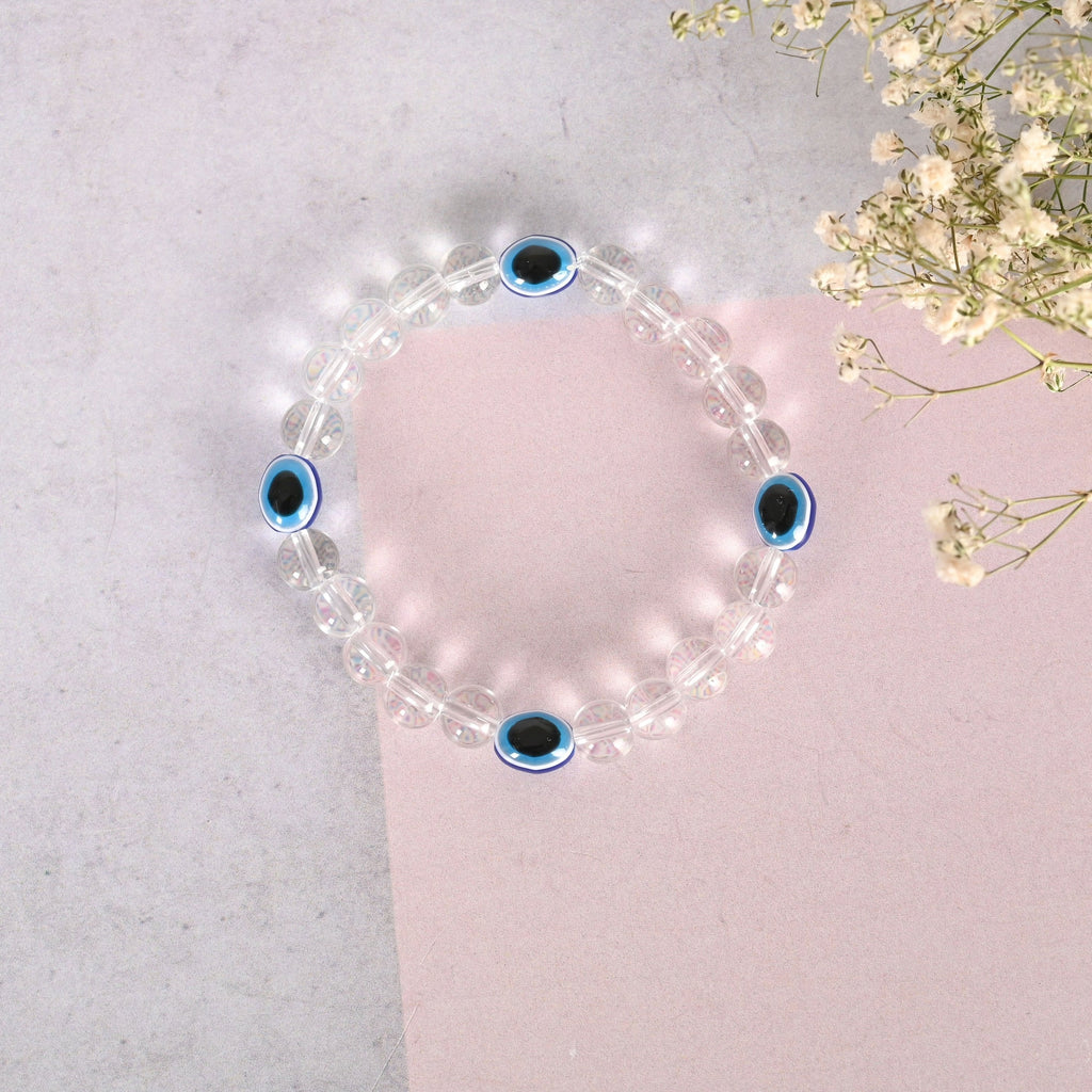 NVR Men & Women Evil Eyetransparent Beaded Elasticated Bracelet | Grocsy