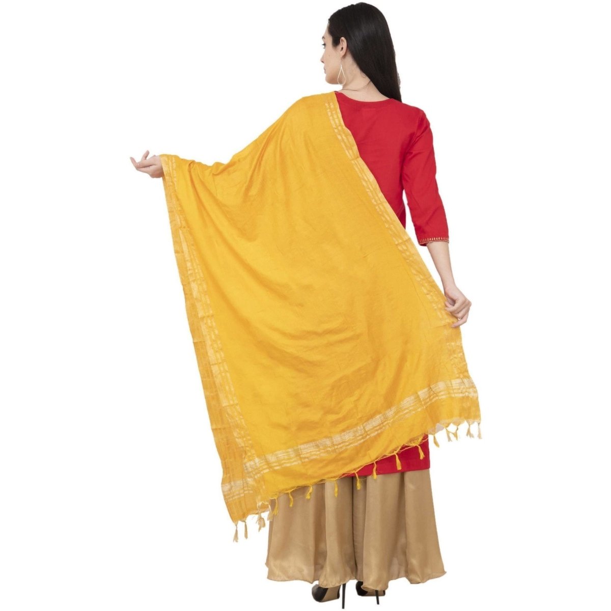 A R Silk Golden Border Regular Dupatta Color Yellow Dupatta or Chunni | Grocsy