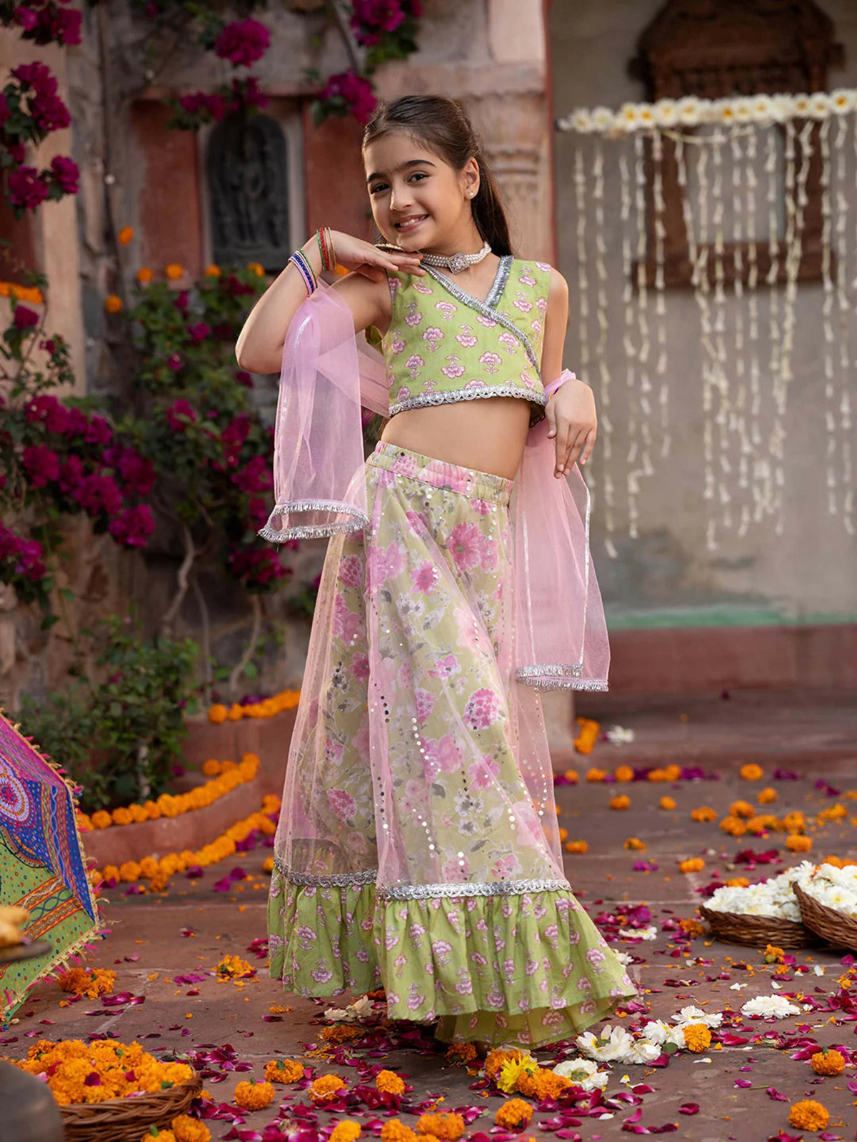 Joban Fashion Girl's Green Color Lehenga Choli | Grocsy