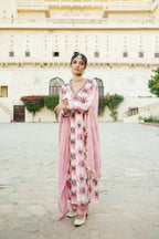 Vaasva White Chinon Floral Embroidered Angrakha Anarkali, Pant & Dupatta set | Grocsy