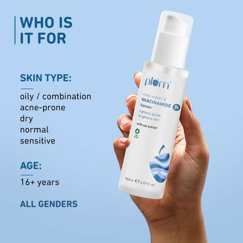 Plum 3% Niacinamide Alcohol-Free Toner With Rice Water and 10% Niacinamide Brightening Face Serum Combo | Grocsy