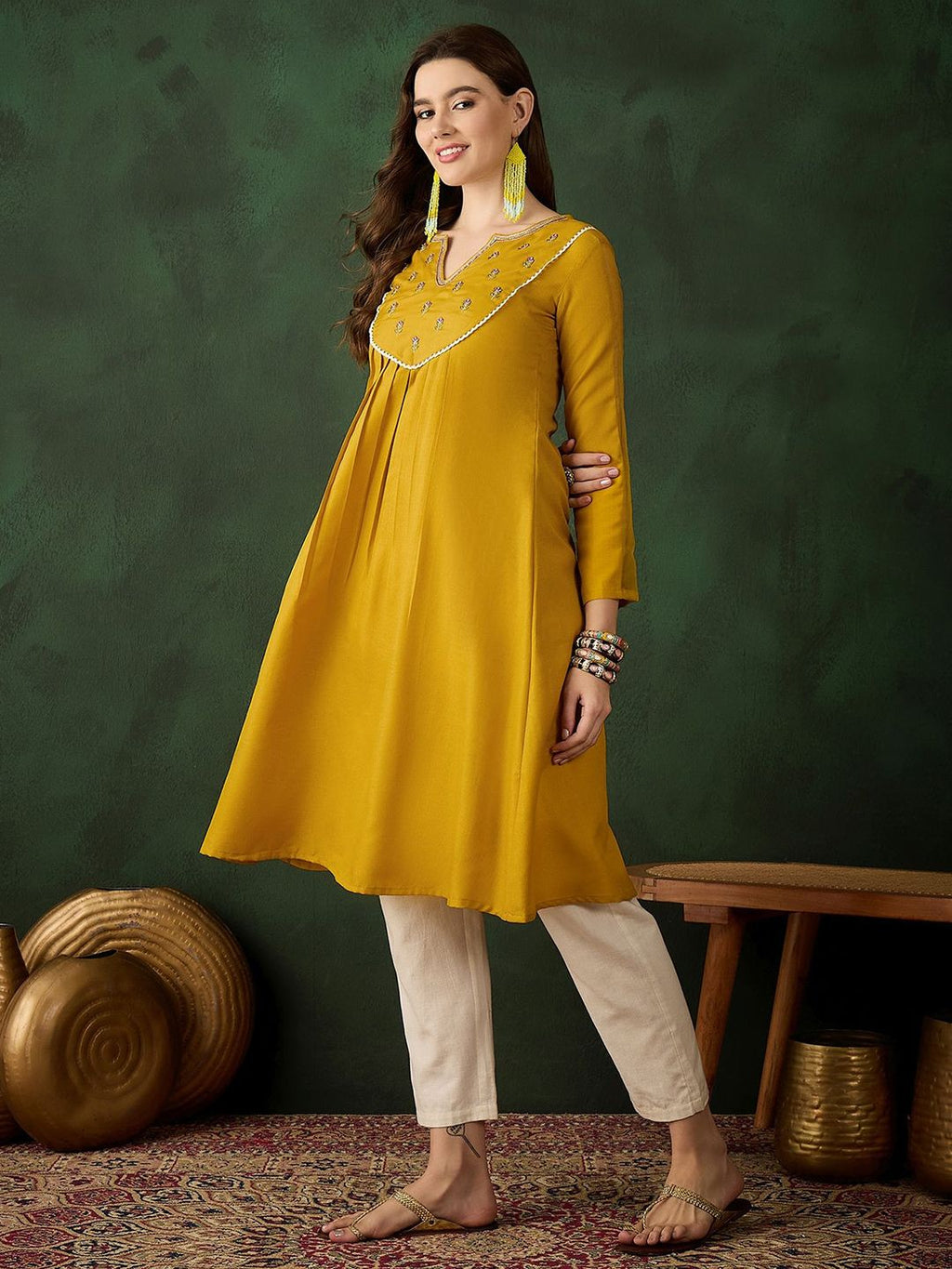 Sangria Floral Embroidered Thread Work Cotton A-Line Kurta | Grocsy
