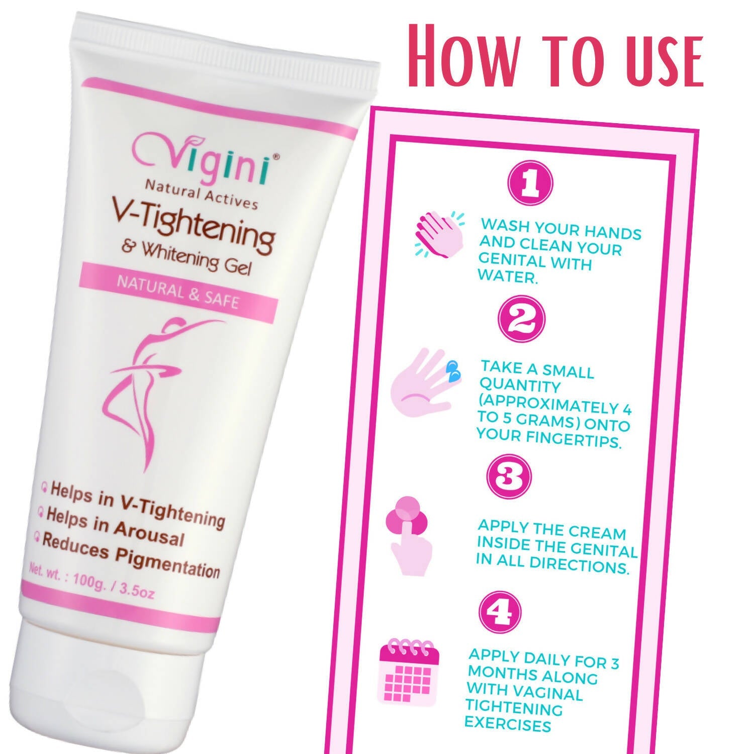 Vigini Natural Actives Vaginal V-Tightening Whitening Vagina Tight Moisturizer Lubricant Cream Gel | Grocsy