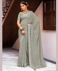 Grey Georgette Swaroski Work Saree With Unstitched Blouse Piece - Juhi | Grocsy
