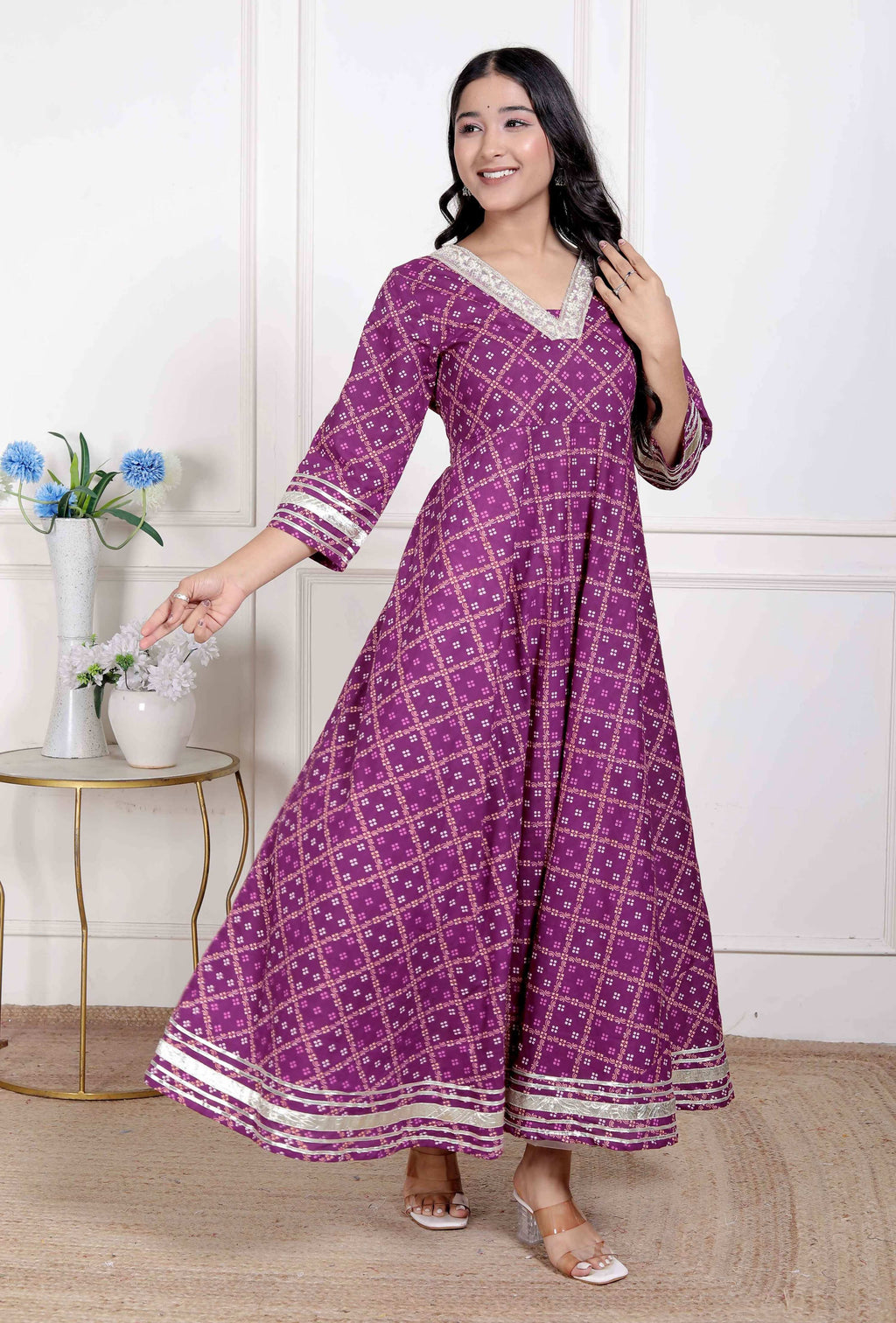 Miravan Women Cotton Magenta Gota lace and Embroidered Anarkali Kurta | Grocsy