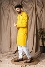 Light Yellow Rayon Thread Embroidery Work Kurta Set - Mahotsav | Grocsy
