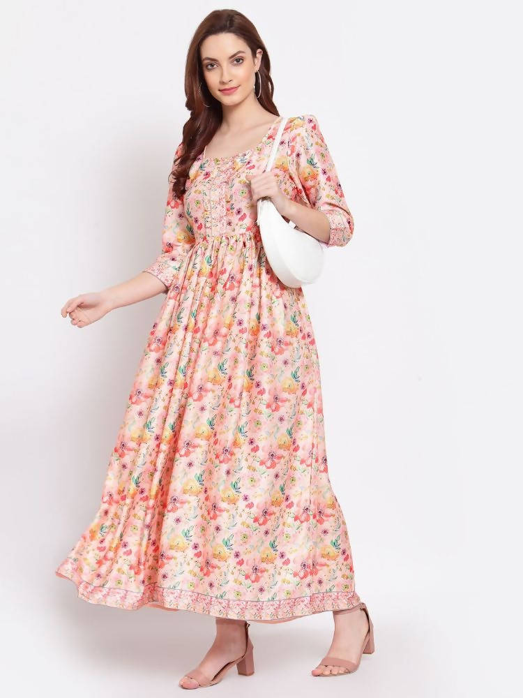 Myshka Women's Multi Printed Cotton Blend 3/4 Sleeve Squre Casual Dress | Grocsy
