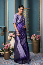 DEIANA'S Beautiful Designer Golden zari Soft Lichi Silk Saree - Purple | Grocsy