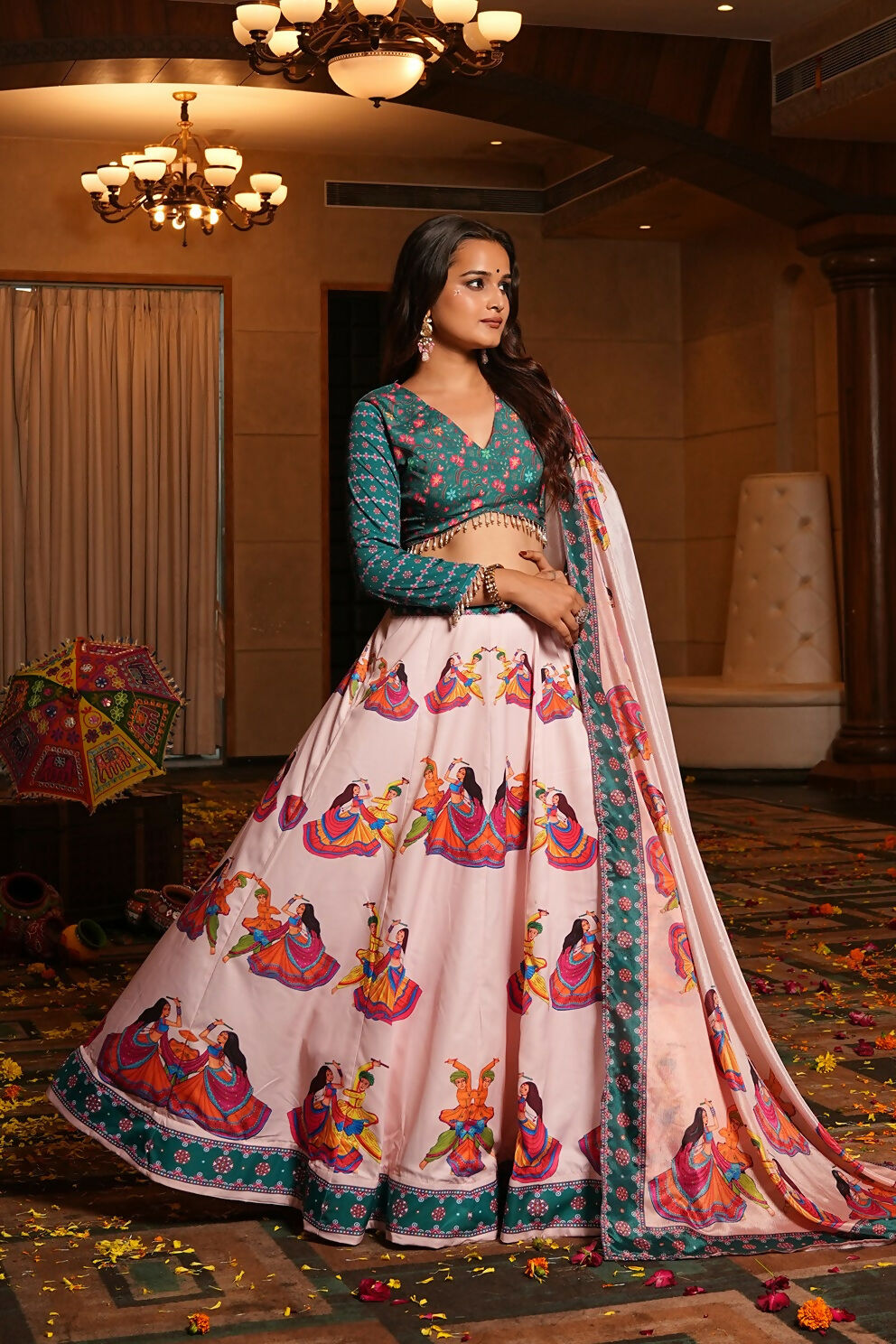 AI Fashion Light Pink Crepe Designer Navratri Wear Lehenga Choli Collection | Grocsy