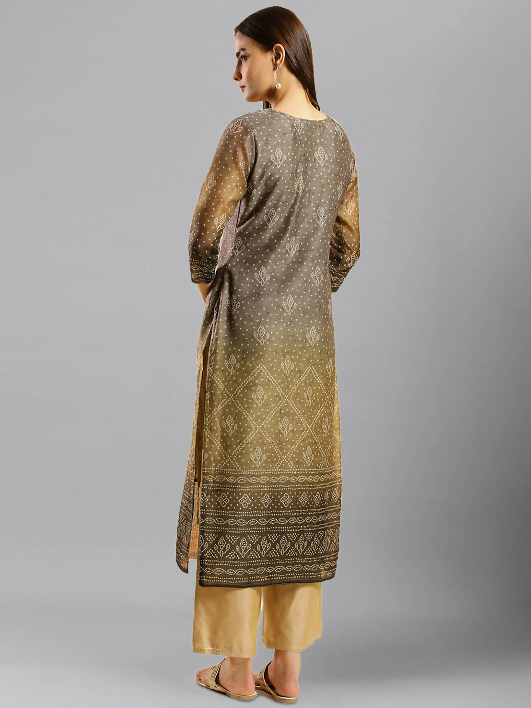 Brown Chinon Digital Printed With Hand Work Kurta - Himanshi | Grocsy