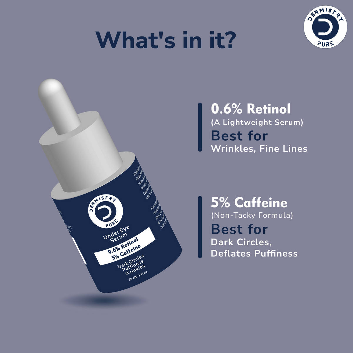 Dermistry 0.6% Retinol 5% Caffeine Under Eye Face Serum | Grocsy