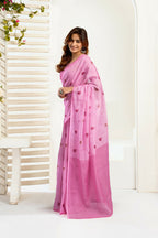 Vastranavya Baby Pink Digital Printed Linen Ready To Wear Designer Saree with Unstitched Blouse | Grocsy