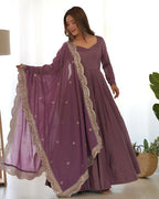 Joban Fashion Purple Kurta Set Chanderi Sequence Embroidery Work | Grocsy