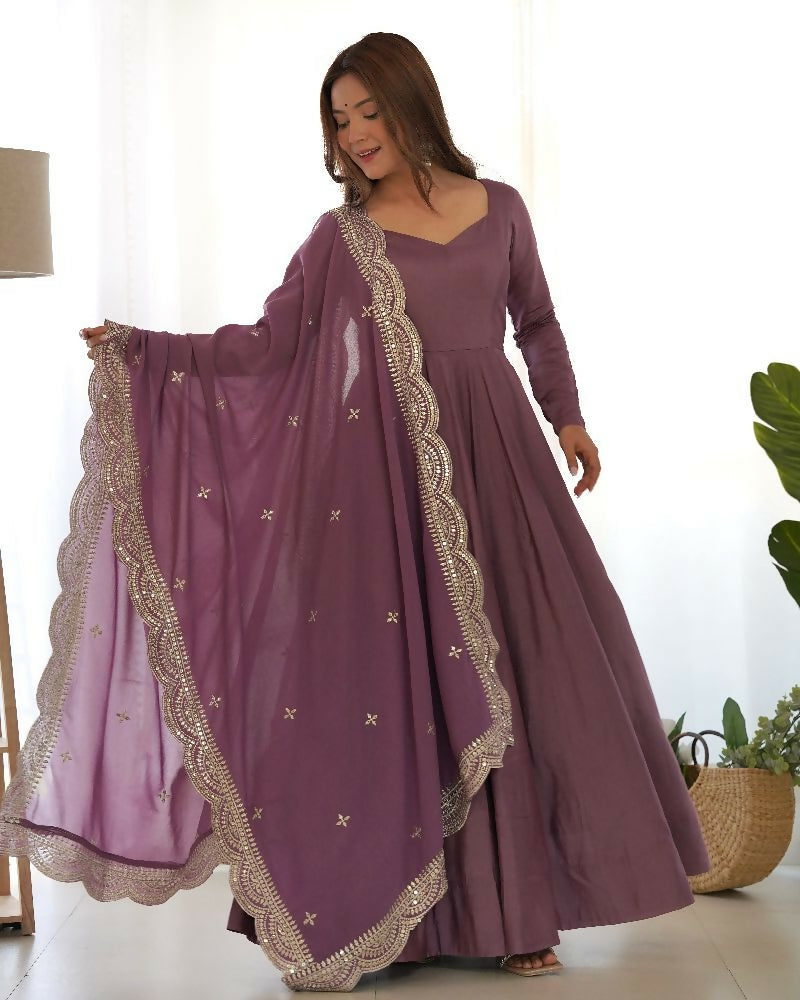 Joban Fashion Purple Kurta Set Chanderi Sequence Embroidery Work | Grocsy