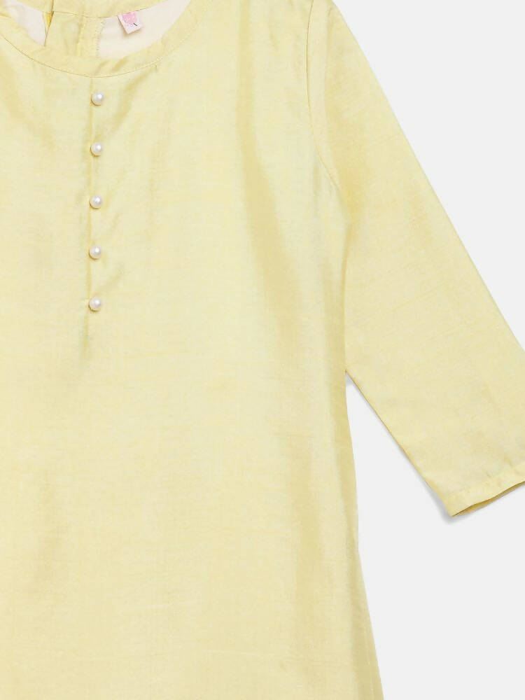 Ahalyaa Yellow Poly Silk Kids Kurta Pant With Dupatta For Girls | Grocsy