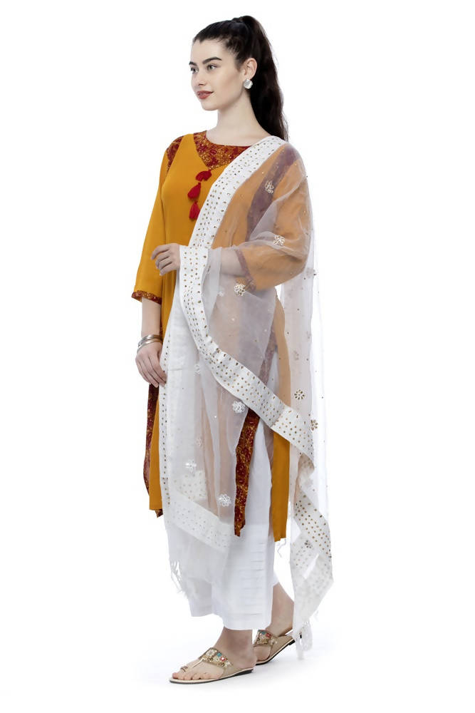 Mominos Fashion White Orgenza Nug Embroidery Dupatta | Grocsy