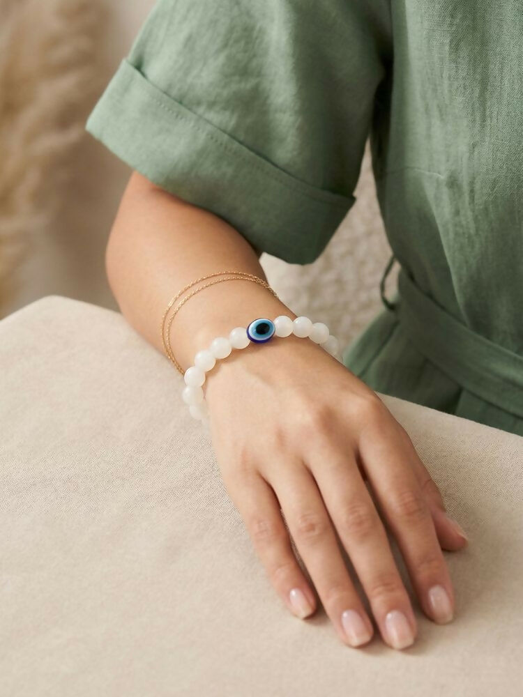 NVR White Crystal Evil Eye Bracelet for Men & Women | Grocsy