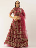 House of Panchhi Women Rosegold Net Embroidered Mirror Lehenga & Blouse with Dupatta | Grocsy