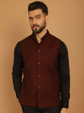 Even Apparels Pure Wool Nehru Jacket - Maroon | Grocsy