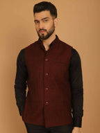 Even Apparels Pure Wool Nehru Jacket - Maroon | Grocsy