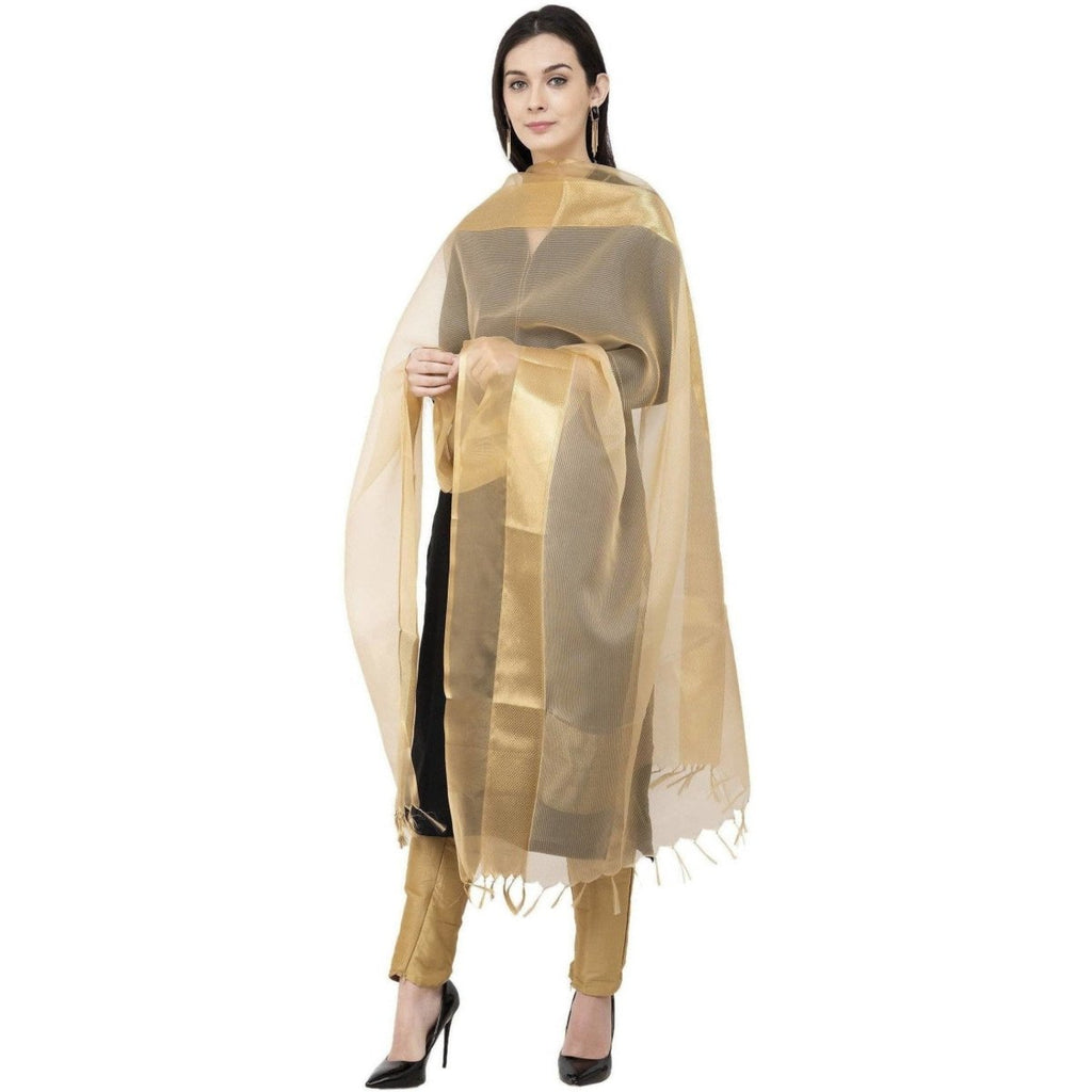 A R Silk VNS Tissue Zari Fancy Dupatta Golden Color Dupatta or Chunni | Grocsy