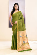 Piyari Fashion Women's Olive Embellished Tissue Jamdani Saree | Grocsy