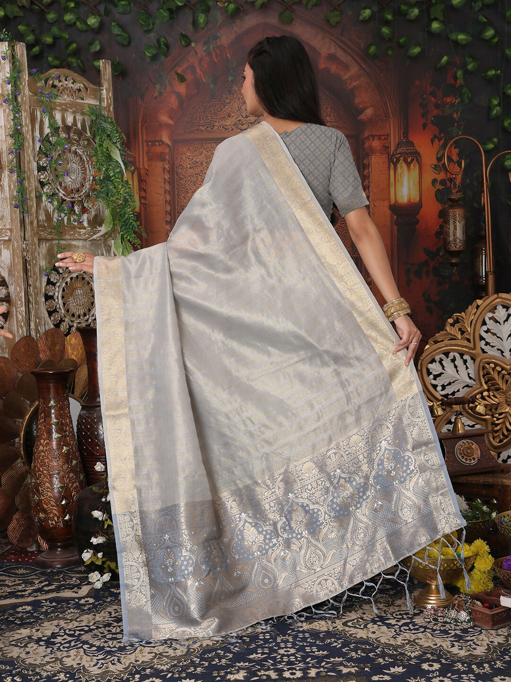 Shree Shyam Fashion Organza Gray Saree | Grocsy