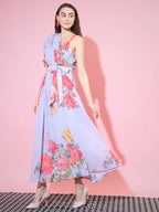 Myshka Women's Grey Floral Printed Empire Dress | Grocsy