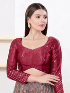 Joban Fashion Maroon Gajji Silk Elbow Sleeveless Back Open Blouse | Grocsy