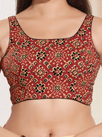 Joban Fashion Maroon Cotton Padded Blouse With Square Neck Sleeveless | Grocsy