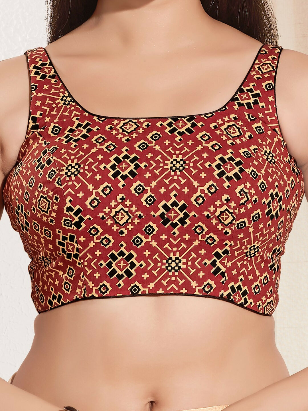 Joban Fashion Maroon Cotton Padded Blouse With Square Neck Sleeveless | Grocsy