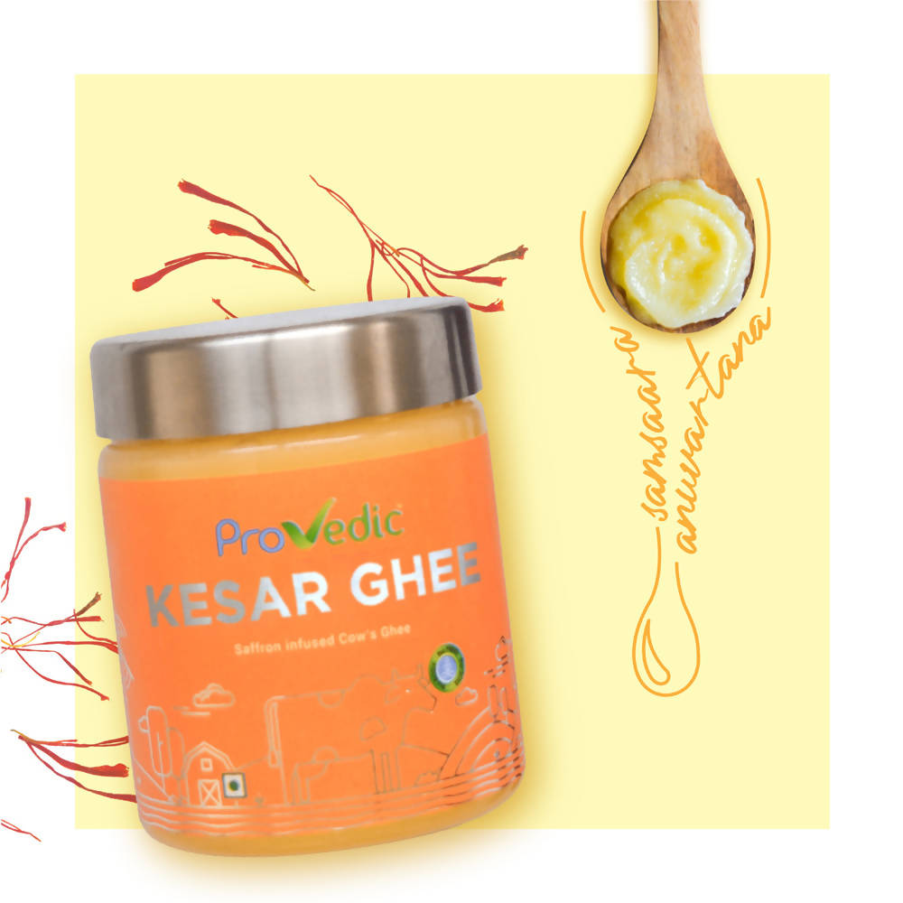 ProVedic Kesar Ghee | Indian Hallikar Cow Ghee, Pure A2 Ghee, Natural & Healthy, Non-GMO | Bilona Method | Traditional Curd-Churned |Pure, Natural & Healthy | Glass Jar | | Grocsy