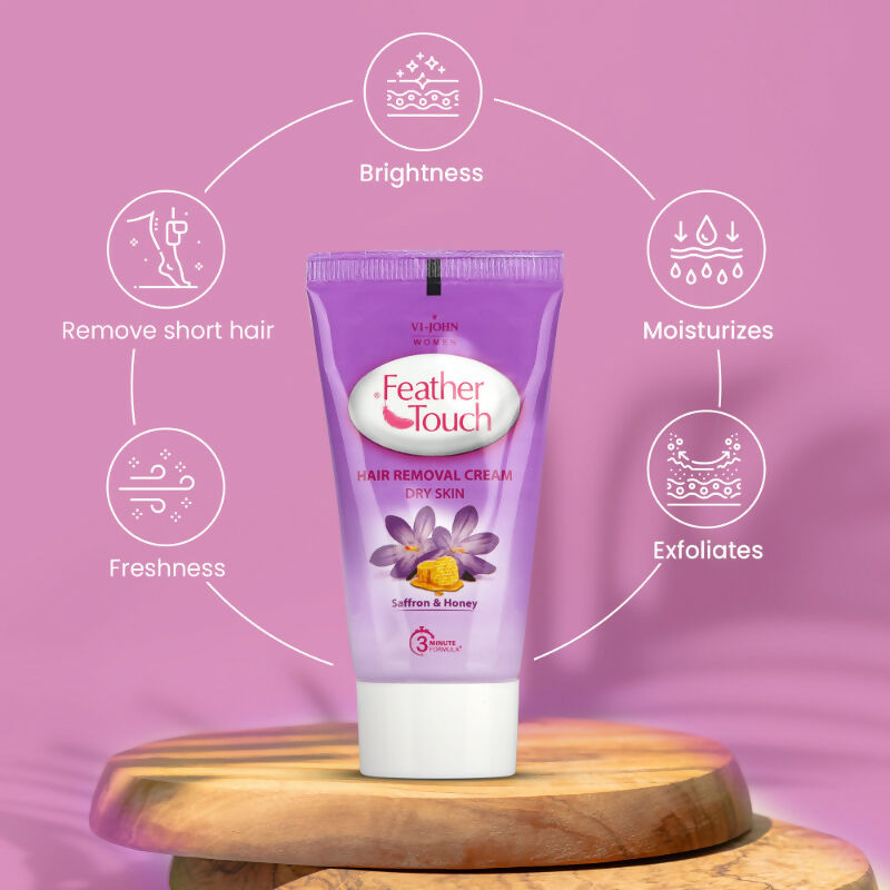 VI-JOHN Feather Touch Saffron & Honey Hair Removal Cream for Women for Dry Skin, Suitable for Legs, Underarms, Bikini Line, Arms | Grocsy