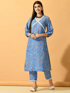 Myshka Women's Blue Printed Party Kurta Sets | Grocsy