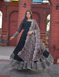 Jyoti Fashion Women's Black Faux Blooming Sequence Zari Embroidered Anarkali Dress with Dupatta | Grocsy