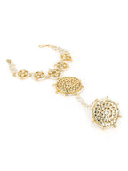 Women's Gold-Toned White Brass Kundan Gold-Polished Charm Bracelet - Ruby Raang | Grocsy