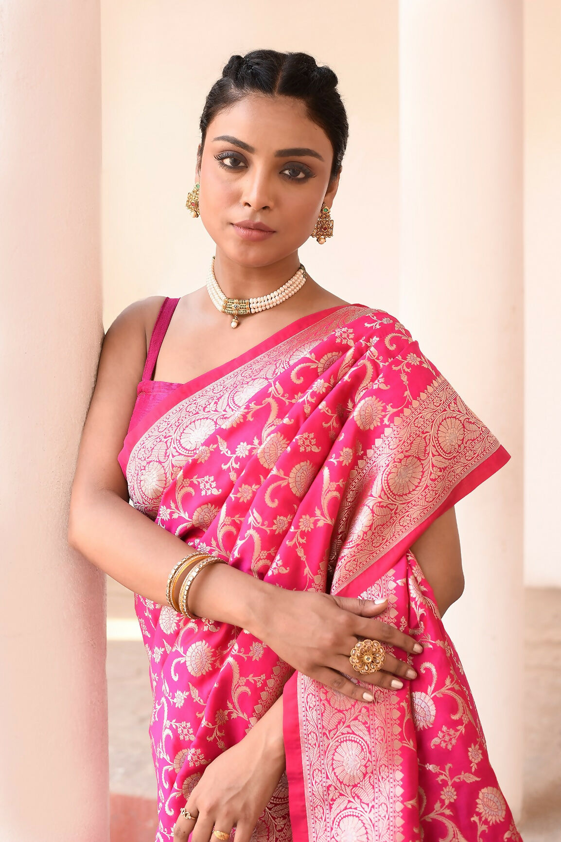 Joban Fashion Hot Pink Soft Pure Handloom Banarasi Silk Saree | Grocsy