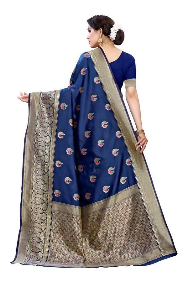 Vamika Banarasi Jacquard Weaving Blue Saree (Siri Blue) | Grocsy